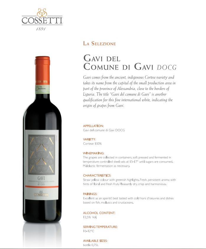 Gavi del Comune  di Gavi  DOCG- la selezione Cossetti